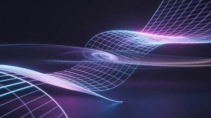 Digital data flow visualization with glowing grid network lines