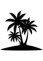 Obraz premium Silhouette of three tropical palm trees growing on a small patch of ground