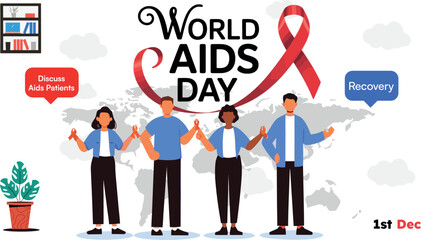 World AIDS Day Awareness Banner – December 1st Global Health & Solidarity Vector Illustration.

