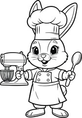Cartoon Chef Bunny with Mixer – Cute Baking Rabbit Illustration
