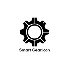Fototapeta premium Minimal Smart Gear Icon Logo, Black Mechanical Cog Symbol for Technology, Settings, Automation, Engineering Apps and Web Design Projects
