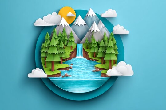 The concept of ecology and world water day is represented through a paper art design that emphasizes preserving natural resources