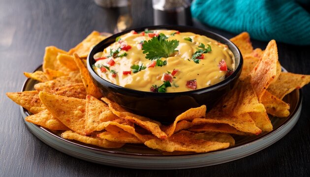 spicy tortilla chips with cheesy dip mexican snack platter