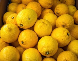 Pile of Vibrant Yellow Lemons Close Up in Bright Sunlight Produce Citrus Fruit Texture Freshness and Vitamin C Richness Food Photography Still Life