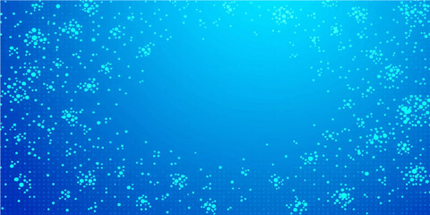 Abstract blue water surface with ice, snowflake design, and holiday light decoration