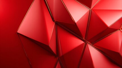 A red geometric paper texture featuring sharp folds and shadows forms a dynamic and intense abstract background design