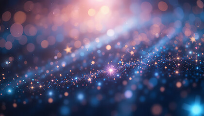 Cosmic nebula with glowing stars and bokeh in pink and blue