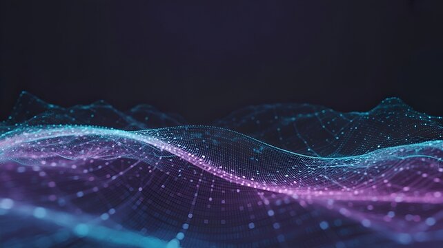 Paysage de flux numériques futuristes en 3D – Réseau neuronal, data science et technologie IA _ Futuristic 3D Digital Flow Landscape – Neural Network, Data Science and AI Technology