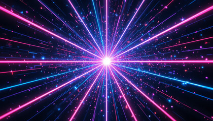 Neon Light Tunnel with Pink and Blue Streaks and Glittering Particles