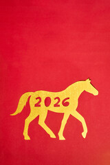 Elegant Golden Horse Silhouette on Red Pattern for Lunar New Year Celebration