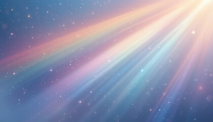 Pastel Rainbow Light Rays and Stars in Sky abstract