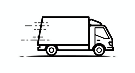 Outline icon of a fast moving delivery truck isolated on