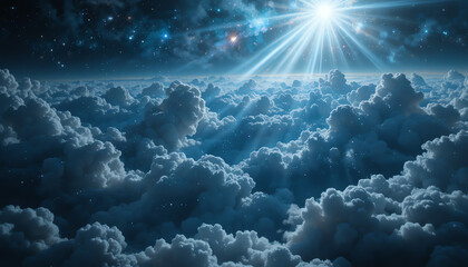 Radiant Sunbeams Pierce Through Ethereal Clouds at Night