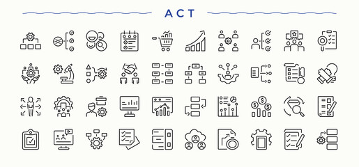 Action Plan modern icon set. Modern linear icons. Pack of task, schedule, project, collaboration, resources. Editable stroke collections. Project vector line icon set.