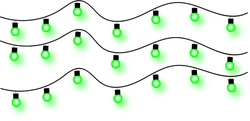 Green Glowing String Lights EPS Illustration on White Background