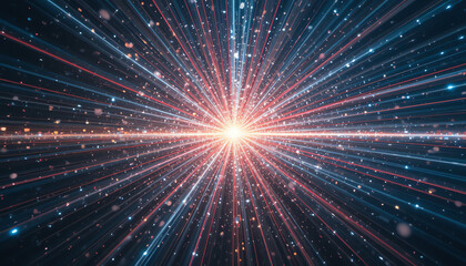 Red and Blue Light Streaks Exploding From Center abstract