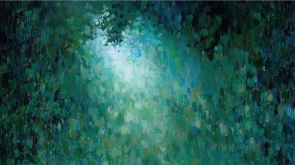 Vector illustration. Top view on green abstract oil painting with brush strokes and smears on cotton artist canvas texture background