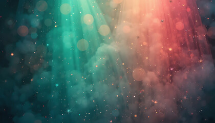 Teal and Coral Light Beams with Bokeh and Stars glowing