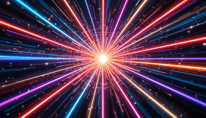 Vibrant Multicolored Light Tunnel with Radial Streaks and Sparkles
