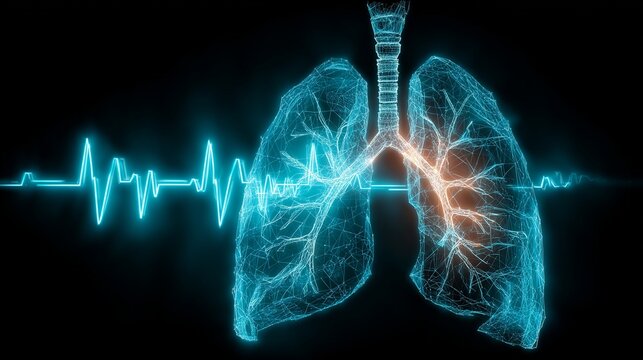Visualized lung with airway collapse and heartbeat trace illustrating sequence of respiratory airway blockage during sleep.