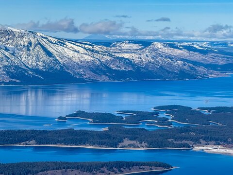 View of the Tetons from plane during landing at Jackson Hole Airport in Wyoming