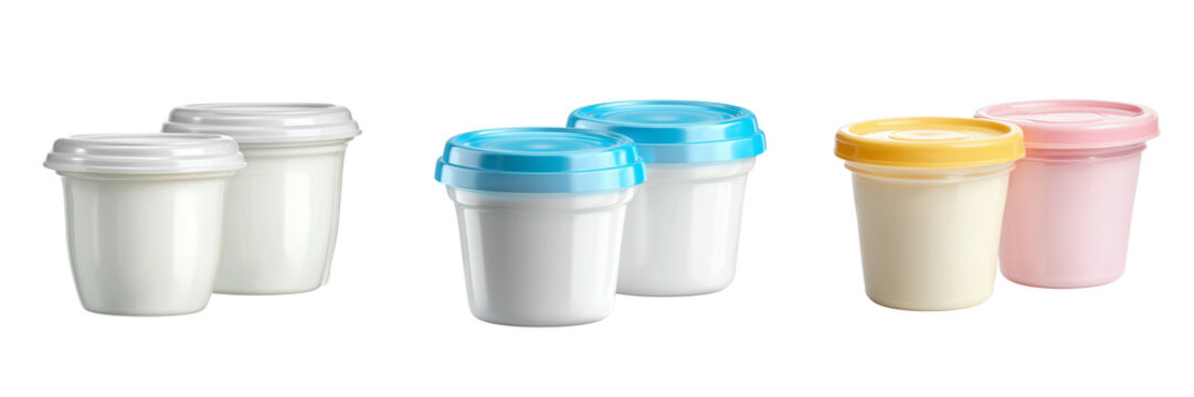 Set of three paper ice cream cups with printed patterns, arranged in a row on transparent png background. Ai generated