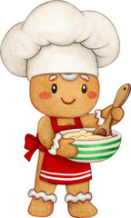 Watercolor hand drawn gingerbread cookie character