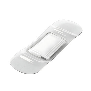 Clear adhesive bandage with white absorbent pad on a black background medical health