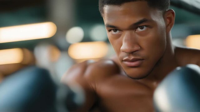 A boxer or martial artist in a training ring, working on technique and reaction speed, symbolizing discipline, mental resilience, and precision. cinematic color correction, natural uneven lighting
