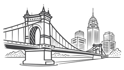 Obraz premium Cincinnati Roebling Bridge skyline minimal