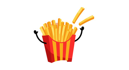 Cute cartoon french fries character with arms and flying fries, isolated on white background.