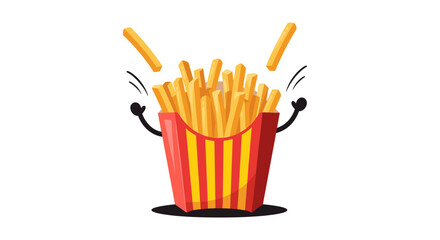 Cartoon french fries character throwing fries up in the air with excitement and joy.