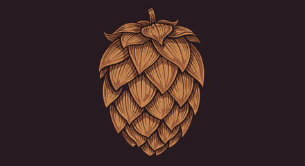 Illustration of a stylized golden hop cone on a dark background.