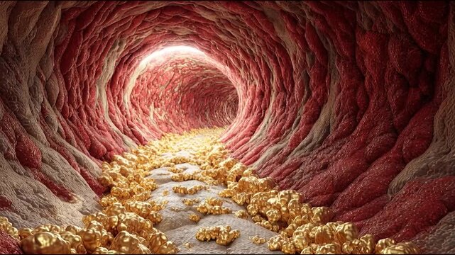 Artery with Cholesterol: An inside view of artery with cholesterol. shows potential health implications and the importance of healthy habits