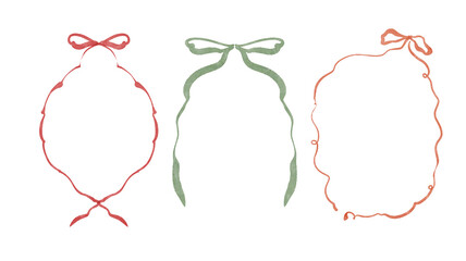 Watercolor set of a whimsical doodle frames with a bow. Cozy winter design. Hand painted element for invitation, social media and posters.