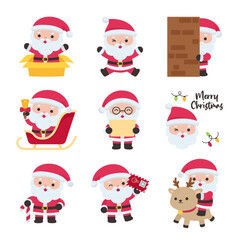Hand draw of  Santa Claus Festive Illustration Set Featuring Reindeer Sleigh Chimney Gifts and Holiday Elements