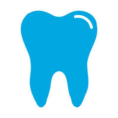 Tooth blue icon symbol silhouette flat design style sign. Tooth simple silhouette on white. Dentist cocnept. Modern, minimalist icon in blue color. Web site and mobile app design vector element.