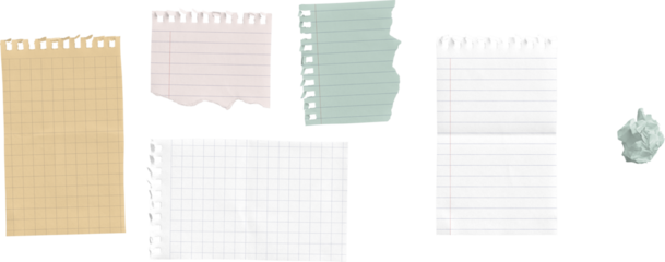 Torn Notepad Pages and Crumpled Paper isolated on transparent background