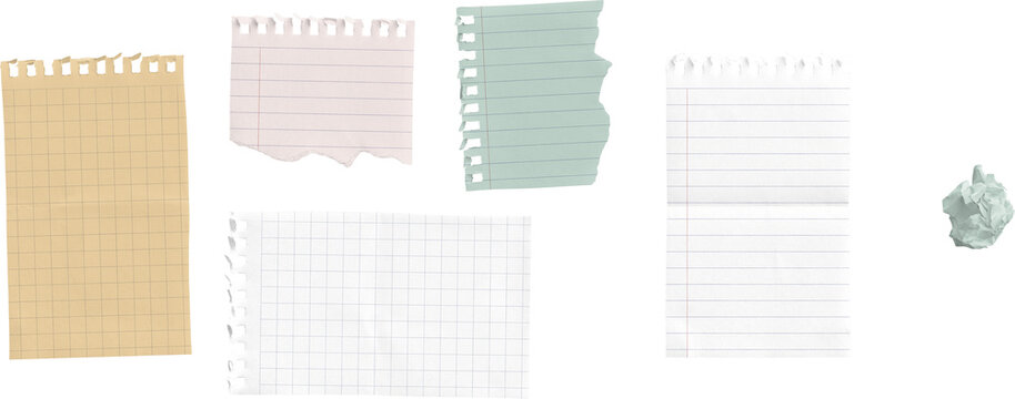 Torn Notepad Pages and Crumpled Paper isolated on transparent background