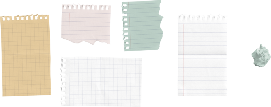 Torn Notepad Pages and Crumpled Paper isolated on transparent background