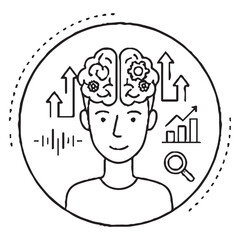 Brain With Growth Arrows – Learning, Productivity, Analytics & Mindset Outline Vector