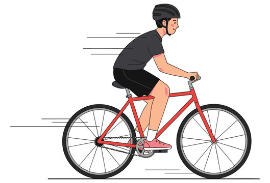 Cyclist riding red bike at high speed, motion lines, sporty outfit, dynamic action pose, fitness and transportation concept - Powered by Adobe