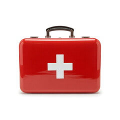 Obraz premium Red first aid kit with white cross symbol isolated on white background