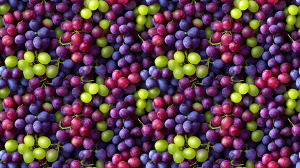 Seamless Pattern of Colorful Grapes with Water Droplets, Purple Green and Red Varieties for Wine, Juice and Healthy Eating Concepts