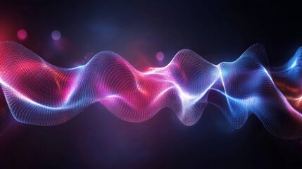 Obraz premium Abstract digital wave illustration with vibrant colors and glowing light effects, creating a sense of movement and energy in a dark background, representing modern technology and innovation