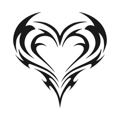 Elegant tribal heart vector illustration with bold symmetrical lines and decorative tattoo-style ornament, perfect for romantic design, symbolic artwork, Valentine graphics and creative decoration