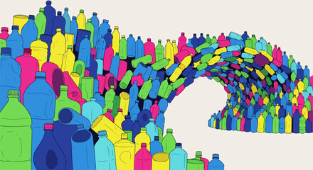 Plastic bottles collection shows colorful array, plastic bottles collection contributes to environmental awareness, environmental action.