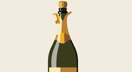 Champagne bottle vector showcases an elegant bottle of sparkling wine with golden foil wrapping its neck, and a cork sticking out, indicating celebratory mood.
