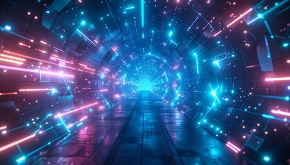Step into the future with this modern neon tunnel, perfect for tech and innovation projects, conveying futuristic energy and vibrant digital advancement