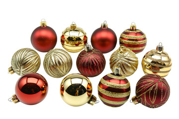 set of colorful christmas ornaments isolated, festive holiday baubles collection